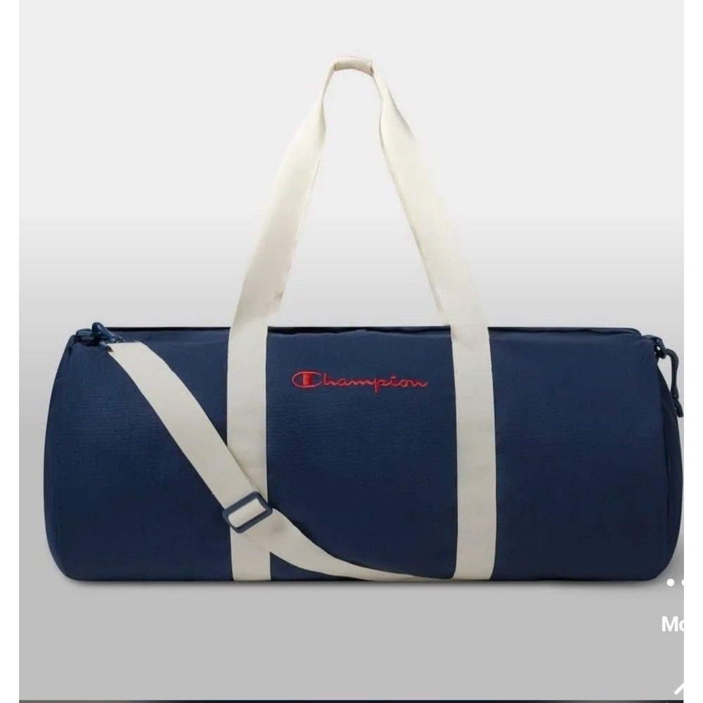 Champion Barrel 24" Duffle Bag Navy Blue White Canvas Gym Travel Weekend Bag